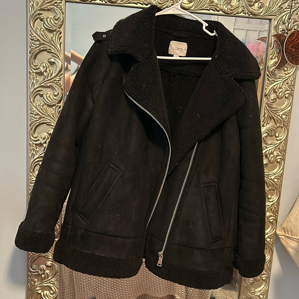 Black Suede and Sherpa Moto Jacket